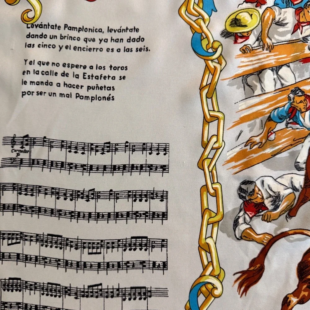 Vintage Dianas de San Fermin Pamplona Bull Run Scarf White Square